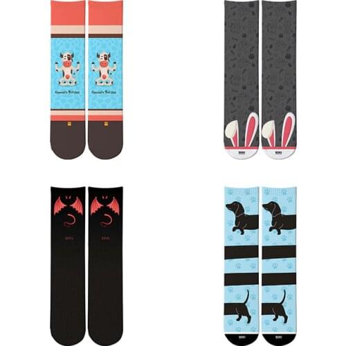 1 pairs Men Women Socks Cotton Funny Cute Cartoon Animal Dog Cow Rabbit Happy colorful novelty skateboard Socks