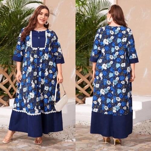 New Arabic plus Size Womens Muslim Loose Robe Ethnic Style Flower Chubby Girls Dress islamic clothing women muslim