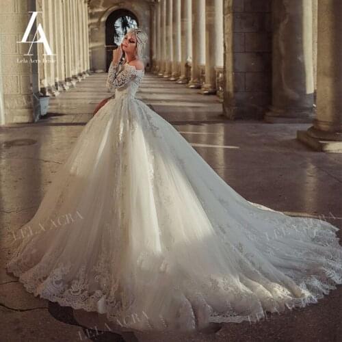 Charming Appliques Wedding Dress 2021 Vintage Long Sleeve Beaded Lace Ball Gown Princess Bridal LelaAcra ER01 Vestido De Noiva