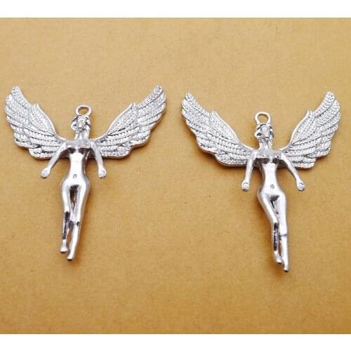 2 PCS/Lot 48mm*55mm Wing Pendants Necklaces Antique Silver Color Angel Charms Handcraft For DIY Jewelry Making