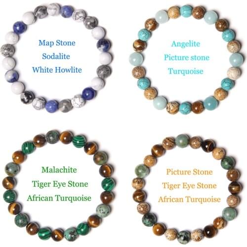 Mix Natural Stone Beads Bracelets Malachite Sodalite Turquoises Map Tiger Eye Bracelets For Men Women Jewelry Best Friend Gift