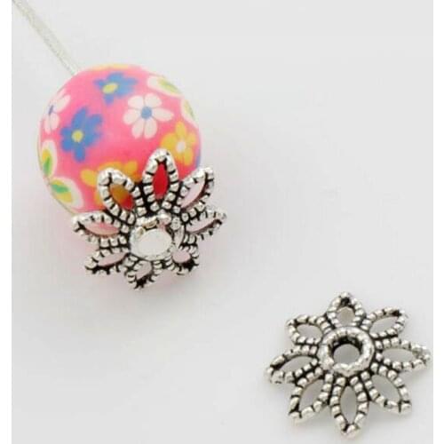 120Pcs 10.3x9.6mm Tibetan Silver Filigree Flower Bead Cap Jewelry Findings Components L1043