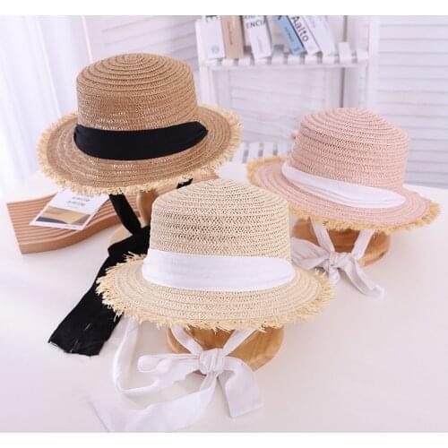 Fashion Sunhats Family Mother Daughter Summer Lafite Straw Hat Lace up Outdoor Breathable Beach Women Kids Girls Bucket Hat Cap