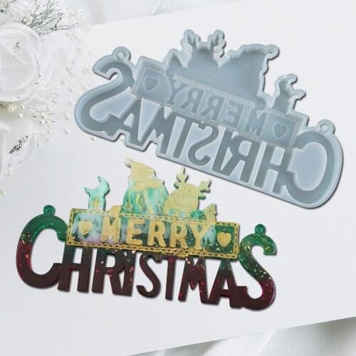 DIY Resin Crystal Epoxy Mold Christmas Listing Decoration Merry Christmas English Mirror Silicone Mold Baking Tool 2