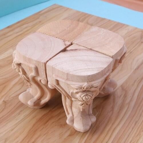 YYSD Wooden Furniture Legs Solid Wood Flower Carved TV Cabinet Seat Feet No Painting