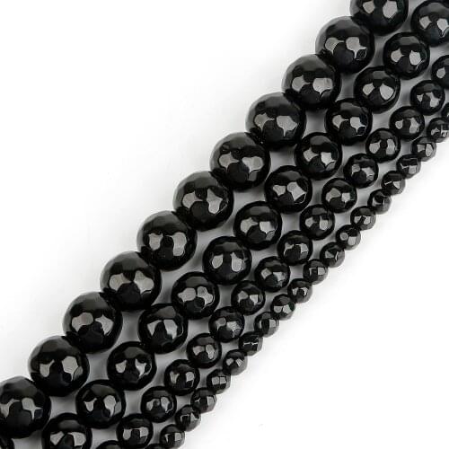 Pick Size 4/6/8/1MM Faceted Carnelian Black Onyx Natural Stone Beads Agat Beads Faceted Cut Round Onyx Beads For Jewelry Making