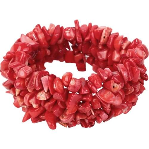 YACQ Coral Stretch Cuff 5 Layer Braided Chunky Chakra Bracelet Handmade Jewelry Bridal Gifts for Women Mom Girls