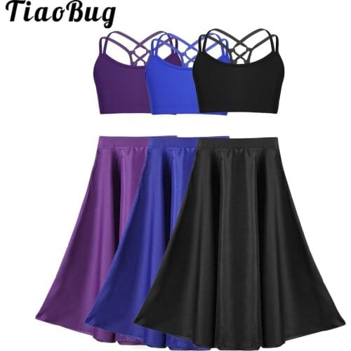 Latin Dance Skirt Kids Girls Professional Dancing Tanks Tops Circle Skirt Sets Teenage Rumba Ballet Latin Practice Dance Dress
