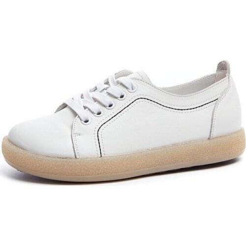 Best Sale New Comfortable Breathable Full Genuine Leather Shoes Woman Sneakers Soft Bottom Flat Shoes White Fashion Casual Shoes