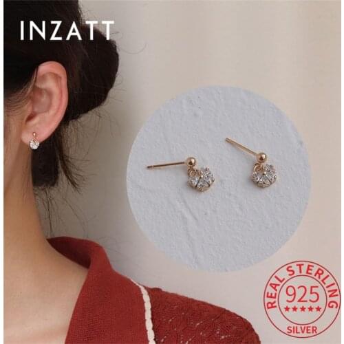 INZATT Real 925 Sterling Silver Zircon Triangle Pendant 14K Stud Earrings For Women Punk Fine Jewelry Accessories Drop Shipping