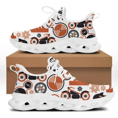 INSTANTARTS Hot Sale Lace up Mesh Swing Sneakers Cartoon Sports Equipment Pattern Women Flat Shoes Breathable Platform Loafers