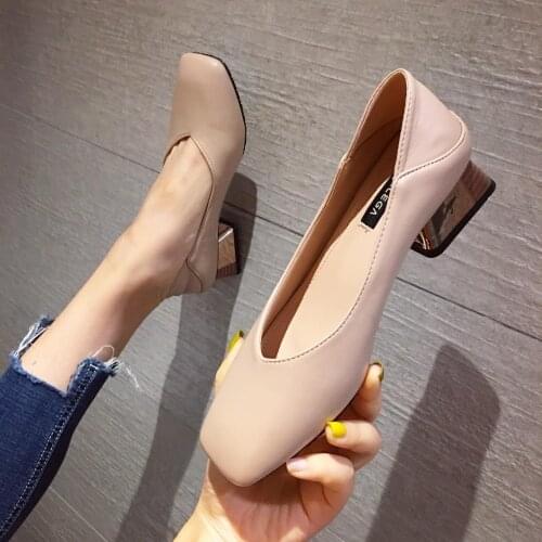 Womens Pumps High Heels Leather Mary Jane Slip-On Casual Light Comfortable Fashion 2021 Lady Office Party Dress Women Shoes