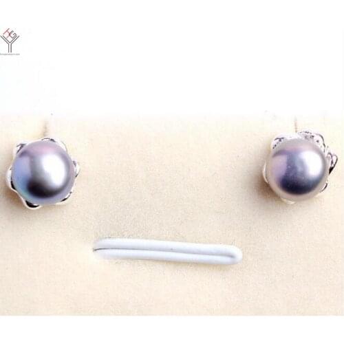 Women Jewelry Earring 6-7mm bright deep purple Pearl flower Stud Earring Natural Freshwater pearl