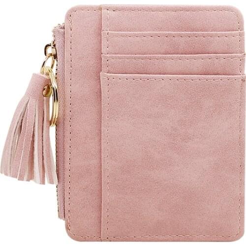 KANDRA Ladies Credit Cards Small Zipper Pouch with Tassel Suede Leather Wallet Key Ring Girls Coin Purses 2019