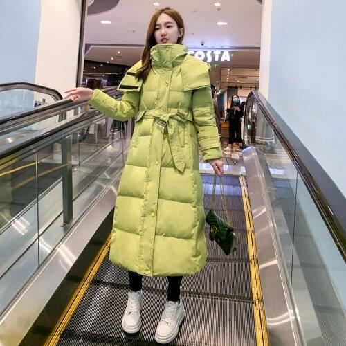 Women Down Cotton Jacket New Female Parkas Long Over The Knee Thicken Casual Tops Womens Hooded Overcoat Loose Coats A178