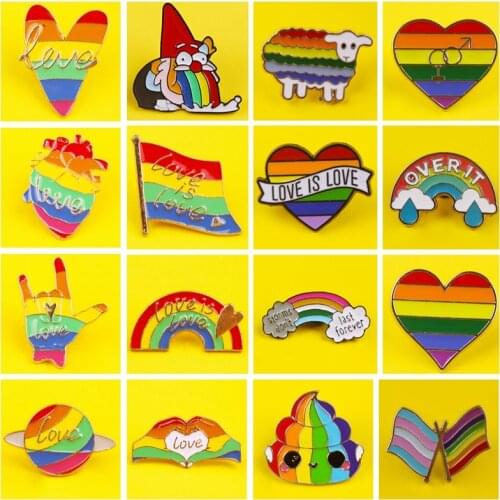 Cartoon Love Rainbow Enamel Pins Custom GLBT Flag Brooches Bag Clothes Lapel Pin Partner Lovers Badge Jewelry Gift for Friends