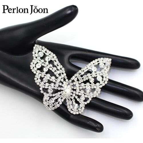 1PCS DIYMini butterfly rhinestone applique glitter crystal patch sewing for wedding dress bag decoration accessories YHX085