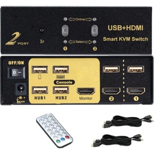 2 Port HDMI KVM Switcher Box 2 in 1 out remote control switch usb HD computer splitter computer keyboard mouse display sharing