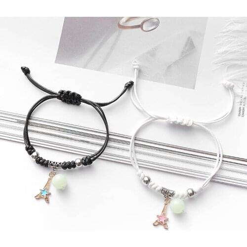 2pcs/set New Arrival Braiding Couple Bracelet for Men Women Star Tower Crown Charm Bracelets Hand Rope Lovers Gifts Adjustable