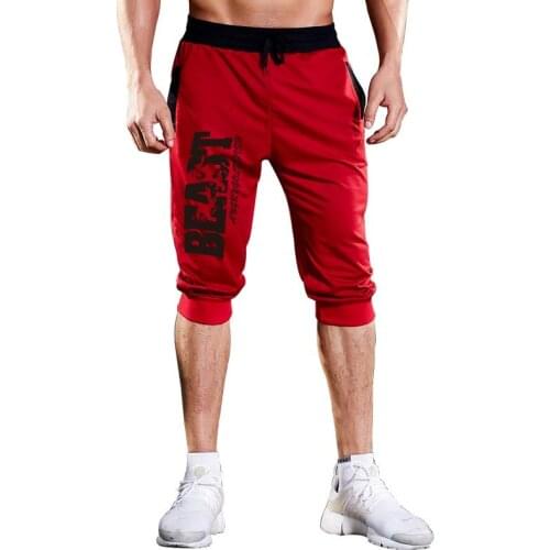 2019 heat brand knee long mens shorts Solid color printing patchwork jogger sports Bermuda casualKnee Pants with Beach Shorts