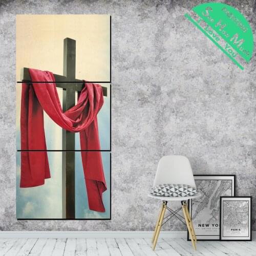 3 Pieces Crossing with Red Scarf Tradition HD Printed Canvas Painting Wall Art Pictures Decoration for Living Room Poster