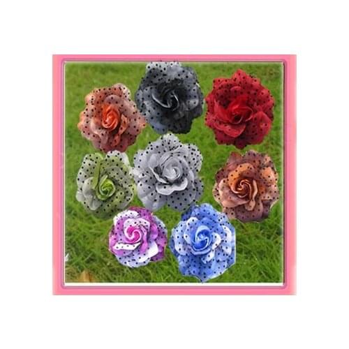 41/2'' rose flower with dot net alligator hair clip and brooch pin