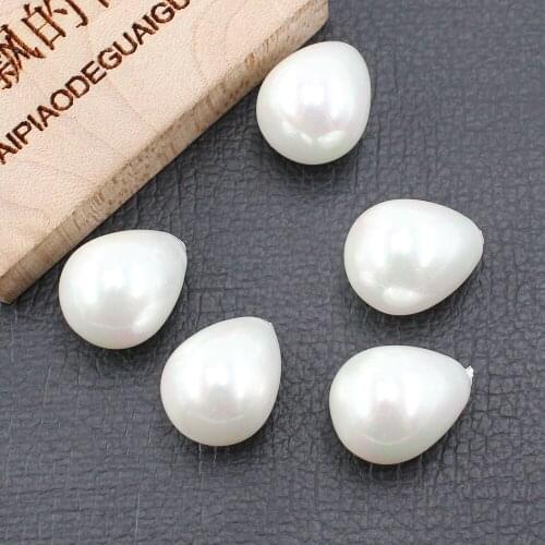 APDGG 12x16MM 5 Pcs Natural White Sea Shell Pearl Half Hole Water drop Beads For Pendant Necklace Earrings DIY Jewelry Findings