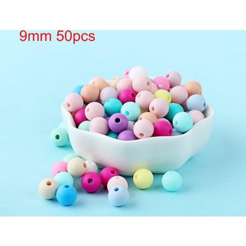 50pcs 9mm Silicone Beads Pearl Silicone Food Grade Teething Beads DIY BPA Free Jewelry Pacifier Chain Baby Teether Molar Toys