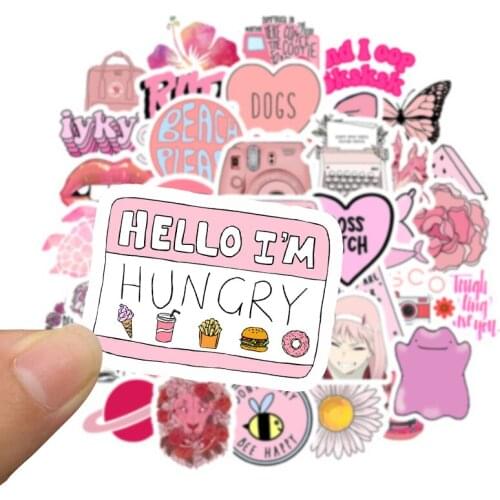 50PCS VSCO Girl Stickers instagram Pink For Laptop Suitcase Skateboard Luggage Scrapbooking Sticker pack waterproof kids toys
