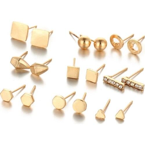 9 Pair/set Women Square Crystal Heart Stud Earrings For Women Piercing Simulated Pearl Flower Earrings Set Gift Jewelry