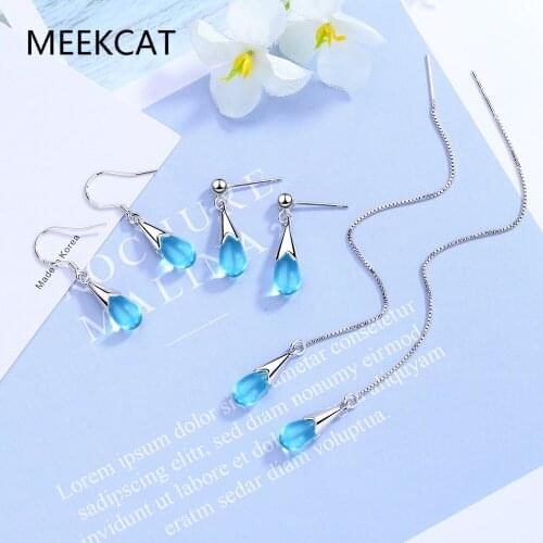 925 Sterling Silver New Woman Fine Jewelry High Quality Blue Crystal Zircon Hot Selling Long Tassel Water Drop Earrings