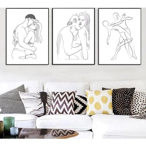 Abstract Couple One Line Art Drawing Canvas Painting Nordic Posters and Prints Minimalist Wall Pictures for Living Room Decor