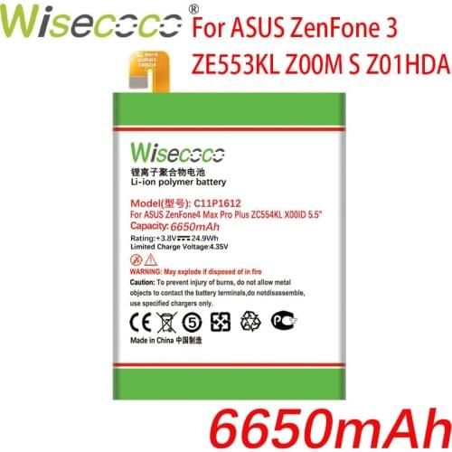 WISECOCO 6650mAh C11P1612 Battery For ASUS Zenfone 4 Max pro plus ZC554KL X00ID 5.5 For Asus Zenfone 3 ZOOM ZE553KL Z01HDA Phone
