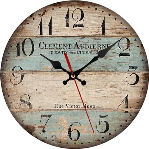 Silent Wall Clock,Vintage Pattern Wooden Cardboard Wall Clock, European Retro Clock for Chic Home Office Cafe Decor