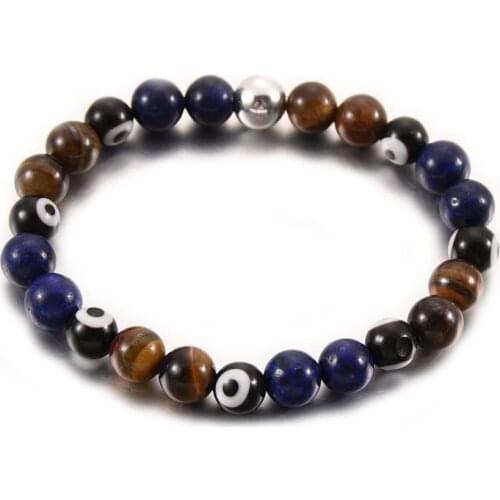 Natural Stone Beads Tiger Eye Stone Bracelet 8MM Charm Men And Women Lucky Blue Greek Turkey Devil Evil Eye Bracelet Jewelry