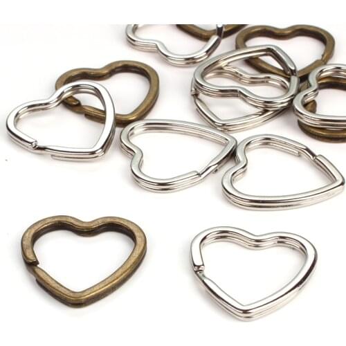 10pcs Heart Rhodium Steel Split Ring Fishing Lure Split Key Chain Ring Connector Keychain Key Ring for DIY Keychain Accessories