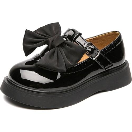 14.5-22cm Brand Girls Patent Leather Flats Shoes,Cute Lace Butterfly-knot Strap Princess Dress For Party Performance Shows Shoes