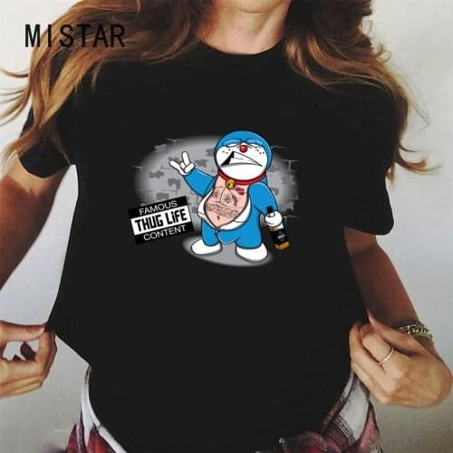 Blue Thug Life T Shirt Women Harajuku Short Sleeve Cartoon Doraemon T-shirt Printed Summer Tshirt Graphic Tops Tees Female