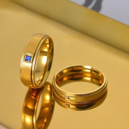 Classic Couple Ring Engrave Name Couple Rings Simple Style Stainless Steel Wedding Rings with Crystal Couple Promise Jewelry