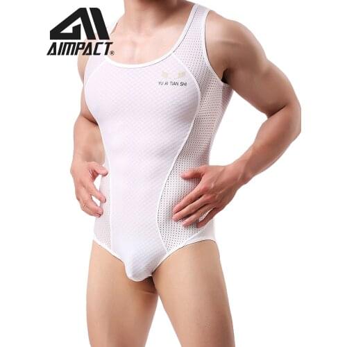 Jumpsuit Mens Underwear One-Piece Bodysuits Breathable Training Body Mesh Vest shirts Sexy Quick Dry for Men AIMPACT