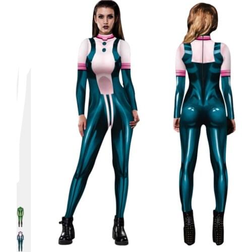 New Anime My Hero Academia Asui Tsuyu Cosplay Fashion Costumes Jumpsuit Halloween Fancy Ball Suit Romper for Women