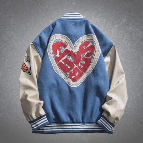 Autumn Vintage Couple Heart Foaming Printed Mens Oversize Baseball Jackets Unisex Harajuku Hip Hop Casual Varsity Bomber Coats