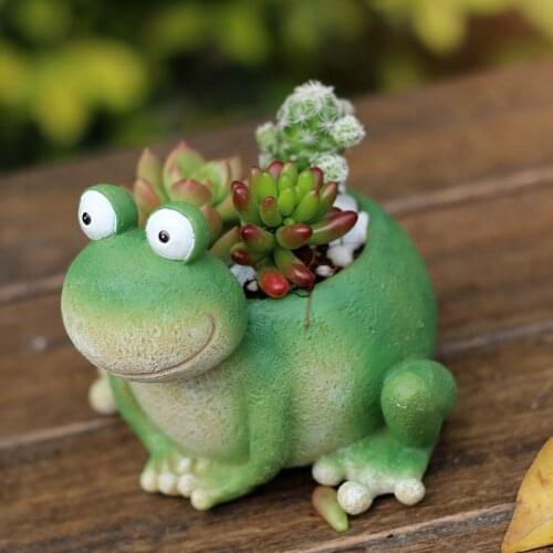 Cute Small Animal Frog Figurine Resin Flowerpot Creative Flower Planter Pot for Garden Home Room Decoration
