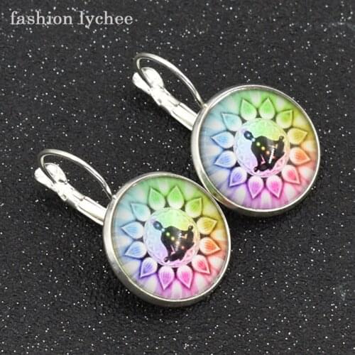 Fashion lychee Yoga Cabochon Lotus Buddhist Meditation Dangle Earrings Women Fashion Ear Jewelry Accessories