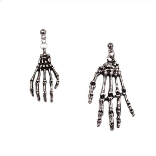Trendy Vintage Skeleton Hand Shape Dangle Antique Silver Plated Earrings for Women Girl Retro Drop Earrings Cute Earring Jewelry
