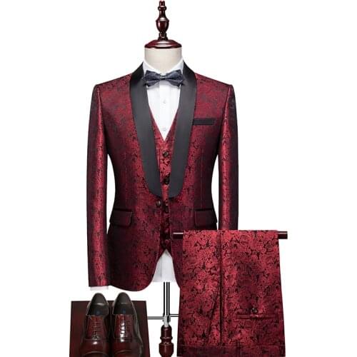 Mens Suits 3 piece Latest Coat Pant Designs Tuxedo Burgundy Lapel Party Dress Groom Suit Men Suit For Wedding Blazer Jacket