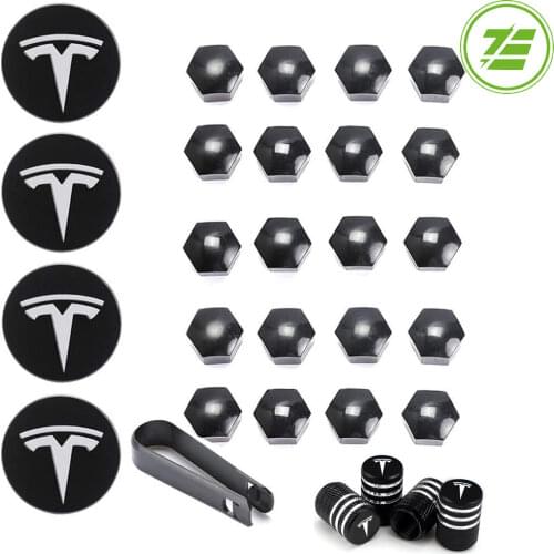 A Set of 29pcs Automobile Tire Hub Cap Screw Cap Nut Cap Valve Cap Is Suitable for Tesla Tesla Model 3 Special Black