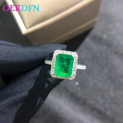 OEKDFN Vintage 100% 925 Sterling Silver Rings Women Emerald Diamonds Gemstone Wedding Engagement Ring Fine Jewelry Wholesale