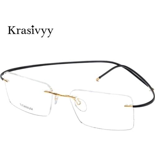 Krasivyy Rimless Glasses Frame Women Ultralight Myopia Optical Prescription Eyeglasses Memory Titanium Square Eyewear Men