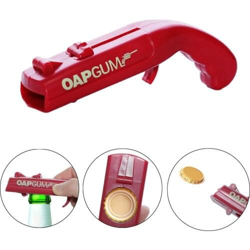 Portable Cap Gun Creative Flying Cap Launcher Bottle Beer Opener Bar Tool Drink Opening Gun Shaped Bottle Lids Shooter Red Gray